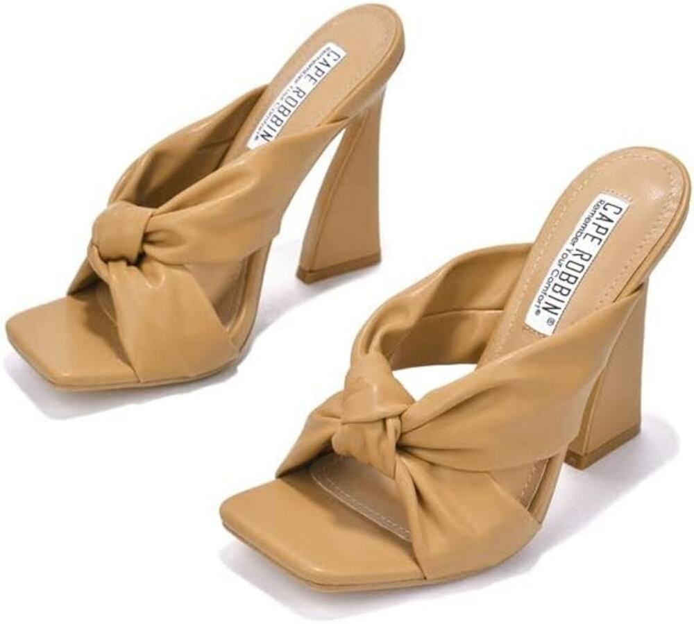 Cape Robbin HENNY-VC - NUDE Beige Block Square Toe Heel, Size 11